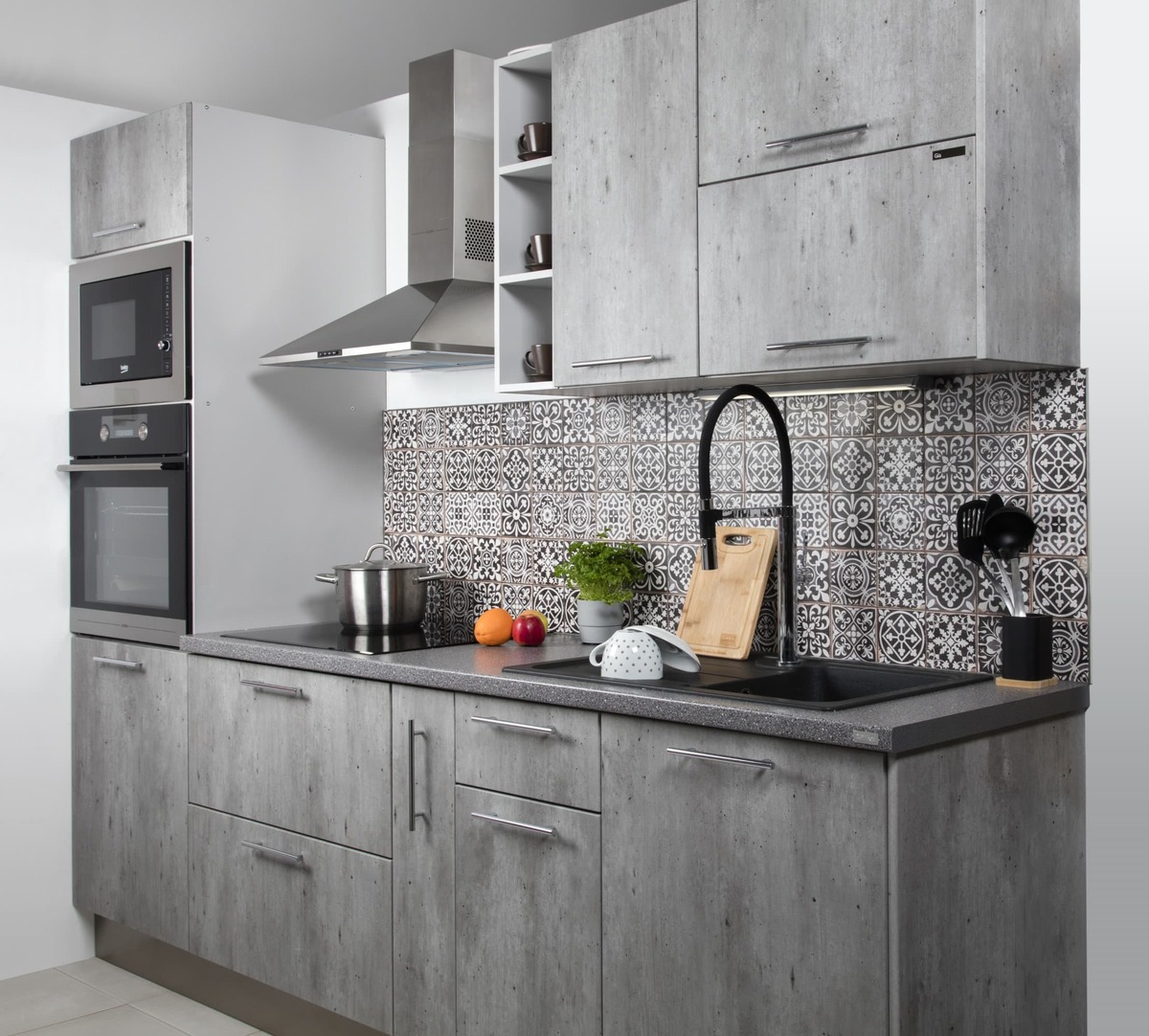 Kuchyňská linka Naturel Gia 280x219x60 cm mat beton GIASET7