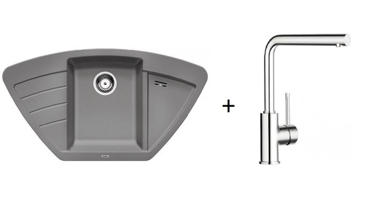 Set dřezu a baterie Blanco ZIA 9E aluminium + MIDA aluminiu SET12MILAAL
