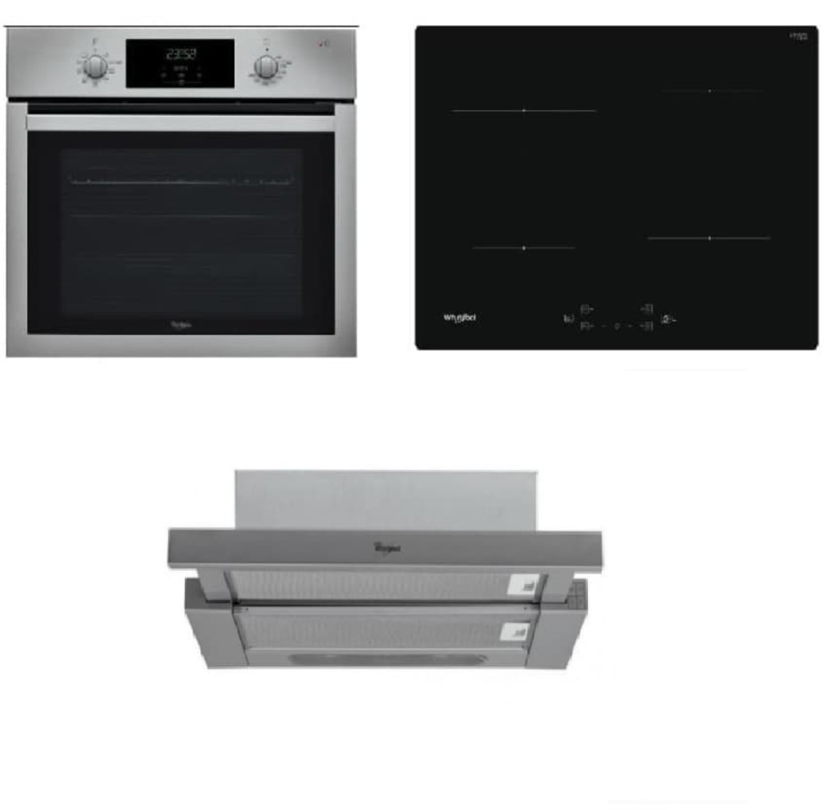 Set spotřebičů Whirlpool trouba AKP742IX + indukční deska WSQ7360NE + výsuvná digestoř 60cm AKR7491IX