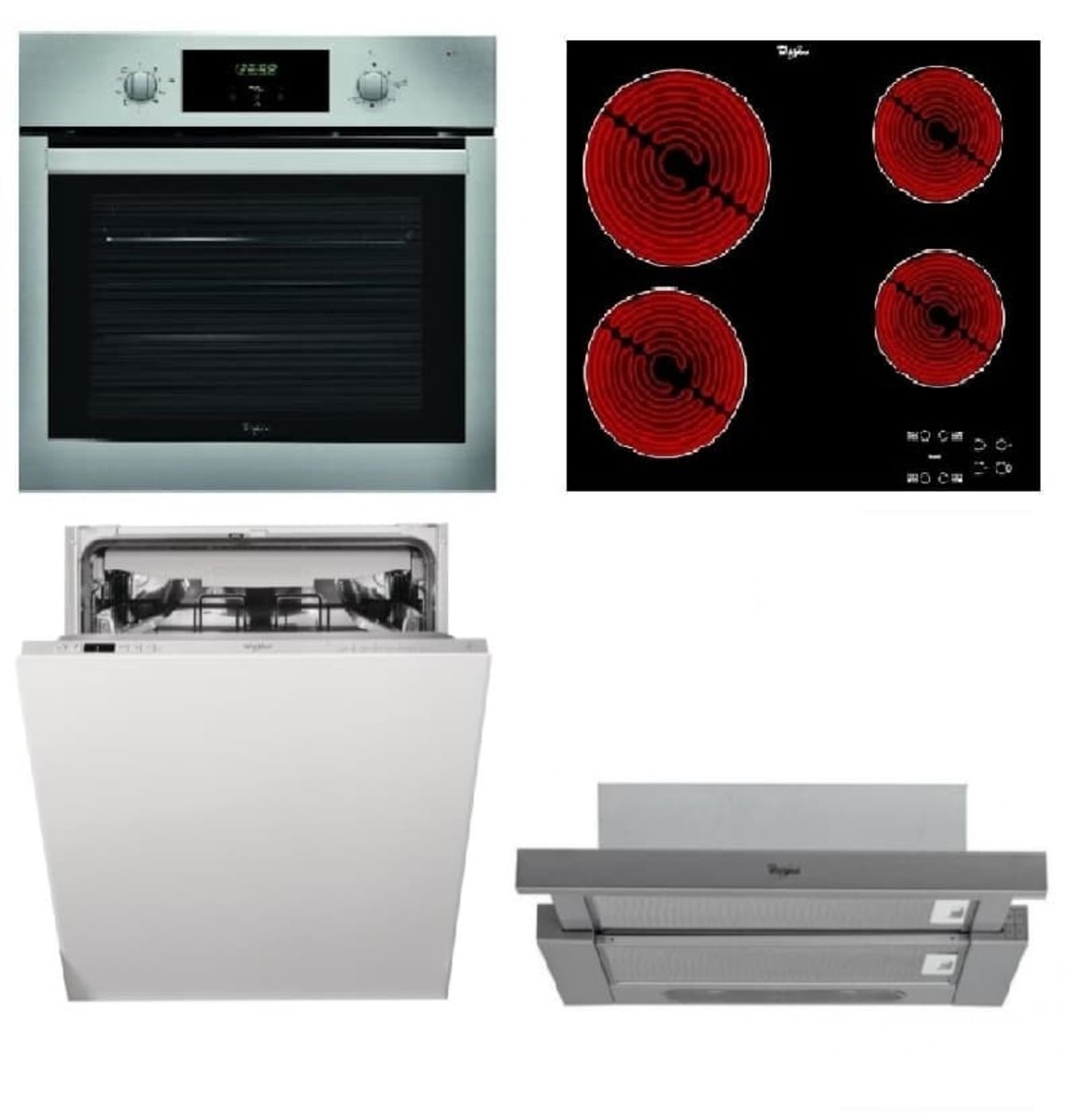 Set spotřebičů Whirlpool trouba AKP742IX + sklokeramická deska AKT8090NE + vestavná myčka 60cm WIC3C26F + výsuvná digestoř 60cm AKR7491IX