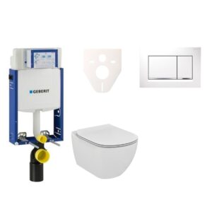 Závěsný set WC Ideal Standard TESI Rimless + modul Geberit Kombifix s tlačítkem Sigma 30 (bílá/chrom lesk) 110.302.00.5 NE5